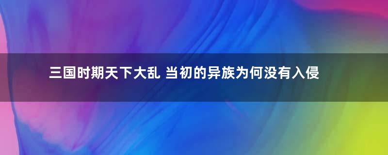 三国时期天下大乱 当初的异族为何没有入侵中原